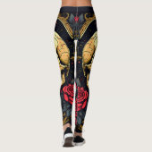 Rode rozen Gotische schedel Halloween Yoga Leggings (Achterkant)