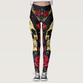 Rode rozen Gotische schedel Halloween Yoga Leggings (Voorkant)