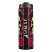 Rode rozen Gotische schedel Halloween Yoga Thermosbeker (Voorkant)