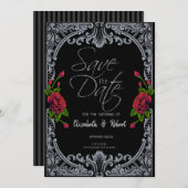 Rode rozen, gotische strepen redden de datum Kaart (Voorkant / Achterkant)