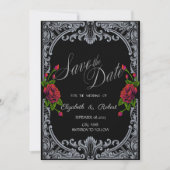 Rode rozen, gotische strepen redden de datum save the date (Voorkant)