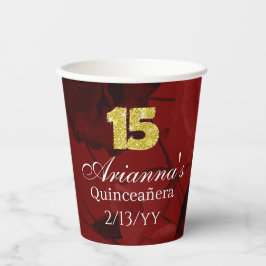 Rode Rozen, Goud 15, Tiara Quinceanera Papieren Bekers