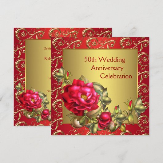 Rode Rozen Goud 50ste Huwelijksverjaardag Kaart (Voorkant / Achterkant)