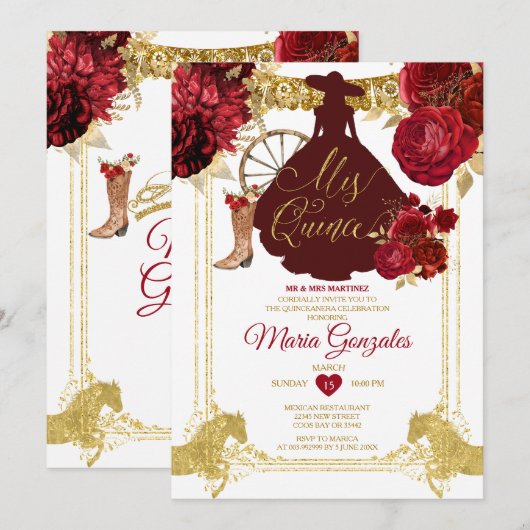 Rode Rozen Goud Mis Quince 15 Anos Quinceañera Kaart (Voorkant / Achterkant)