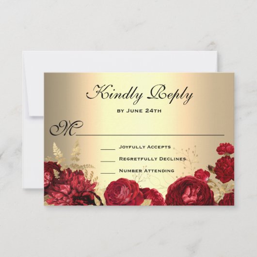 Rode Rozen Goud RSVP Kaartje (Voorkant)