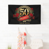 Rode Rozen & Gouden Accenten 50ste bruiloft Jubile Spandoek (Insitu)