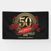 Rode Rozen & Gouden Accenten 50ste bruiloft Jubile Spandoek (Horizontaal)