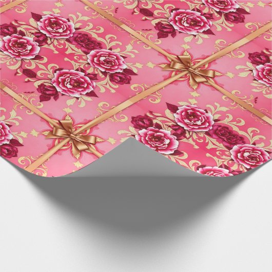 Rode Rozen Gouden Bogen Wrapping Paper Roll Cadeaupapier (Hoek)