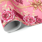 Rode Rozen Gouden Bogen Wrapping Paper Roll Cadeaupapier (Rol Hoek)