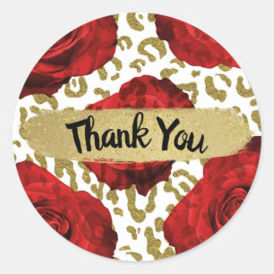 Rode Rozen Gouden Cheetah Luipaard Dierenprint Fee Ronde Sticker