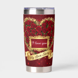 Rode Rozen Gouden Glitter Liefdesverhaal Tumbler Geïsoleerde Drinkbeker