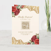 Rode Rozen Gouden Kant Crème QR Code Foto Bruiloft (Achterkant)