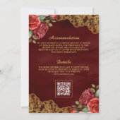 Rode Rozen Gouden Kant QR Code Maroon Moslim Bruil Kaart (Achterkant)