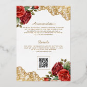 Rode Rozen Gouden Kant QR Code Moslim Bruiloft Folie Uitnodiging (Achterkant)