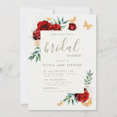 Rode Rozen Gouden Vlinders Elegant Vrijgezellenfee Kaart (Voorkant)