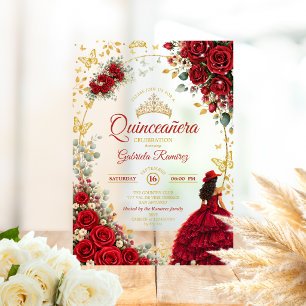 Rode Rozen Gouden Vlinders Quinceañera Acryl Uitnodigingen