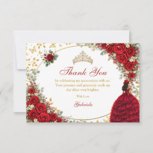 Rode Rozen Gouden Vlinders Quinceañera Bedankkaart