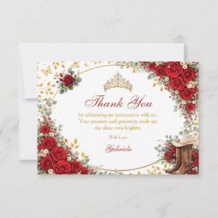 Rode Rozen Gouden Vlinders Quinceañera Bedankkaart
