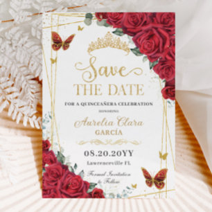 Rode Rozen Gouden Vlinders Quinceanera Sweet 16 Save The Date