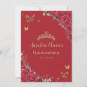 Rode Rozen Gouden Vlinders Quinceanera Sweet 16 Save The Date (Achterkant)
