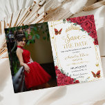 Rode Rozen Gouden Vlinders Sweet Sixteen Foto Save The Date<br><div class="desc">Personaliseer deze prachtige rode rozen foto / afbeelding en sla de datumkaart gemakkelijk en snel op. Klik gewoon op de knop "Bewerken met ontwerpgereedschappen" om de tekst, tekst, lettertypestijl, tekengrootte en letterkleur te wijzigen. U kunt ook tekst toevoegen of verwijderen en afbeeldingen verplaatsen of verwijderen. De vlinders en de kroon...</div>