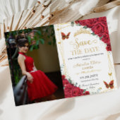 Rode Rozen Gouden Vlinders Sweet Sixteen Foto Save The Date