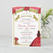 Rode rozen & gouden Westerse Charro-jurk Quinceañe Kaart (Staand voorkant)