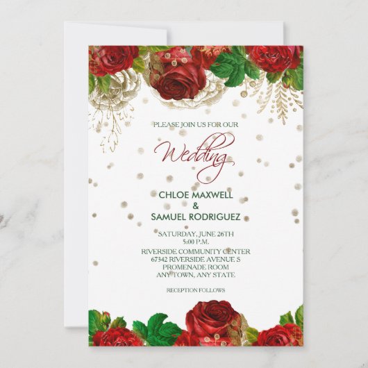 Rode rozen grens Floral Weddenschap Kaart (Voorkant)