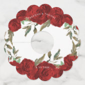 Rode rozen groen bruiloft wijnglaslabel (Voorkant)