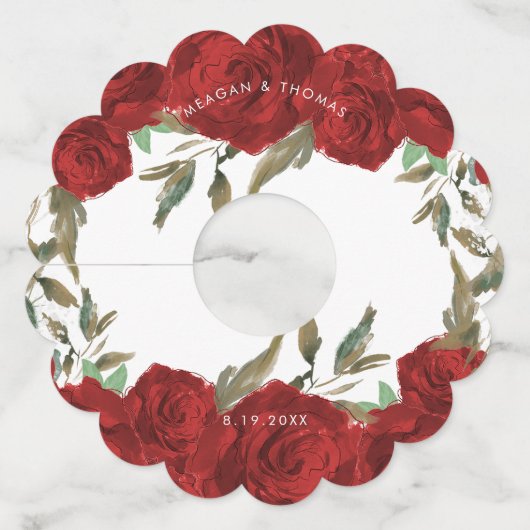Rode rozen groen bruiloft wijnglaslabel (Voorkant)