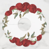 Rode rozen groen bruiloft wijnglaslabel (Achterkant)