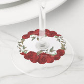 Rode rozen groen bruiloft wijnglaslabel (Dichtbij)