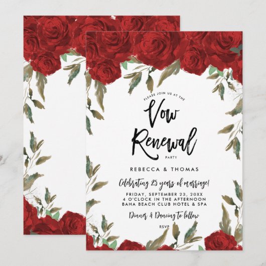 rode rozen groen gelofte verlenging uitnodiging (Voorkant / Achterkant)