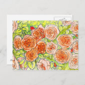 Rode rozen, groene bladeren Roos tuinschets Briefkaart (Voorkant / Achterkant)