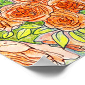 Rode rozen, groene bladeren Roos tuinschets Poster (Hoek)