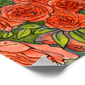 Rode rozen, groene bladeren Roos tuinzomerventilat Poster (Hoek)