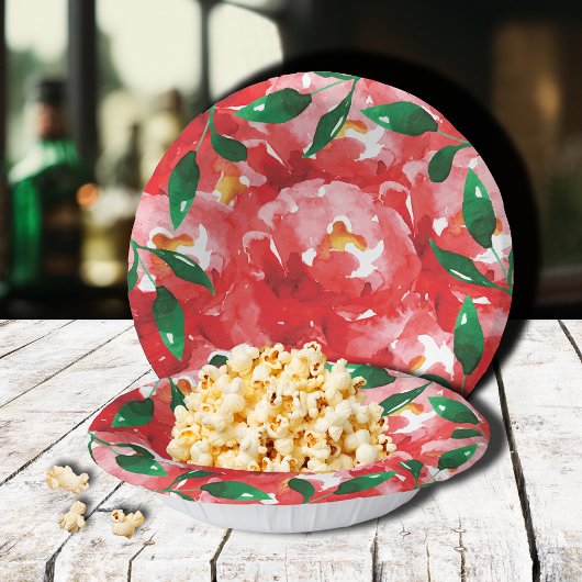 Rode Rozen Groene Bloemen Papieren Kommen