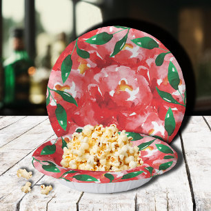 Rode Rozen Groene Bloemen Papierkommen Papieren Kommen