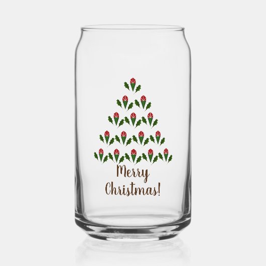 Rode rozen & groene Holly kerstboom Blikvorm Glas (Voorkant)