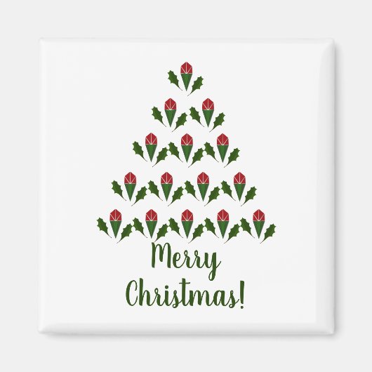 Rode rozen & groene Holly kerstboom Magneet (Voorkant)