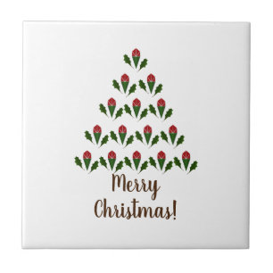 Rode rozen & groene Holly kerstboom Tegeltje