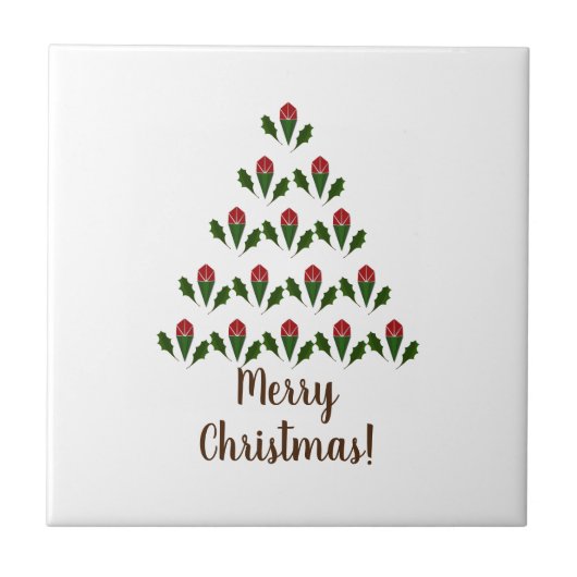 Rode rozen & groene Holly kerstboom Tegeltje (Voorkant)