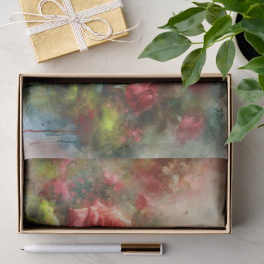 Rode Rozen Groene Mos Impressionistische Decoupage Tissuepapier (Geschenk)