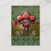 RODE ROZEN, GROENE ZWARTE DAMASKMONOGRAM VISITEKAARTJE (Achterkant)