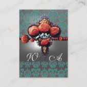 RODE ROZEN, GROENZWARTE WITTE DAMASKMONOGRAM VISITEKAARTJE (Achterkant)