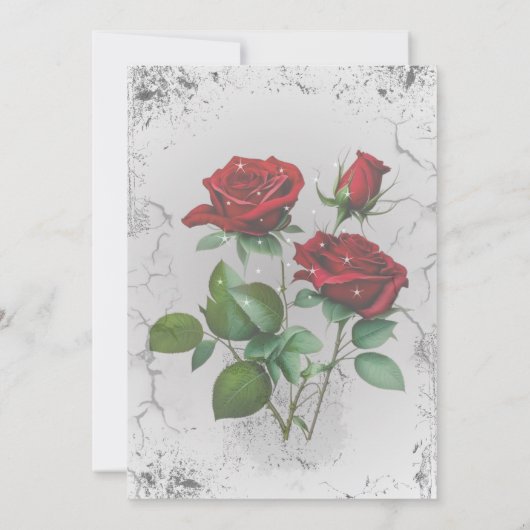 Rode Rozen & Grunge Getextureerde bruiloft uitnodi Kaart (Achterkant)