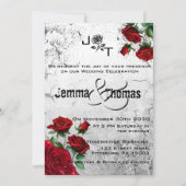 Rode Rozen & Grunge Getextureerde bruiloft uitnodi Kaart (Voorkant)