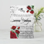 Rode Rozen & Grunge Getextureerde bruiloft uitnodi Kaart (Staand voorkant)