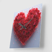 Rode rozen hart vierkante klok (Hoek)