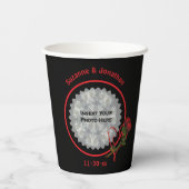 Rode Rozen Hart Zwart Gepersonaliseerde Trouwfoto Papieren Bekers (Achterkant)